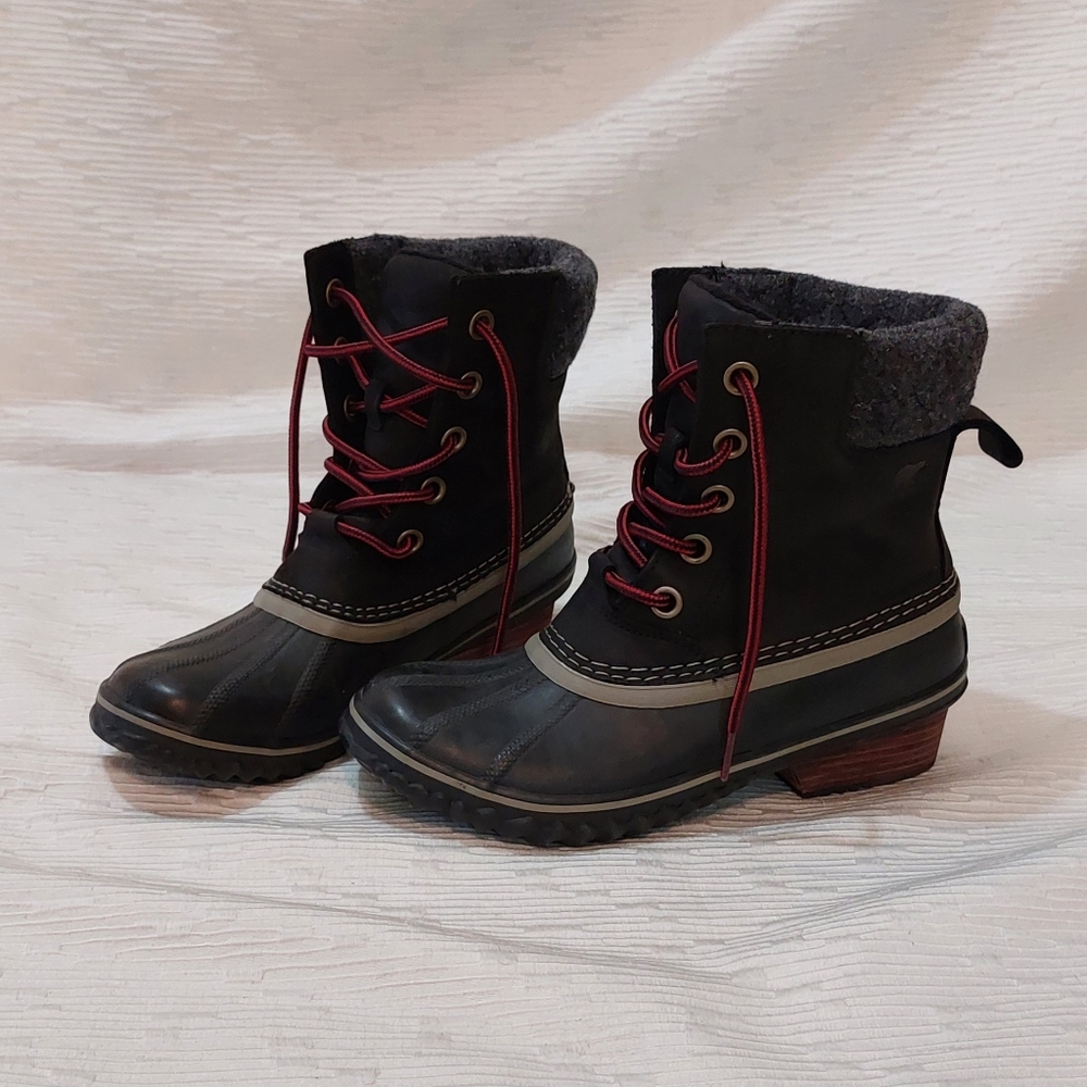 Sorel Black Ankle Boots with Red Accented Laces